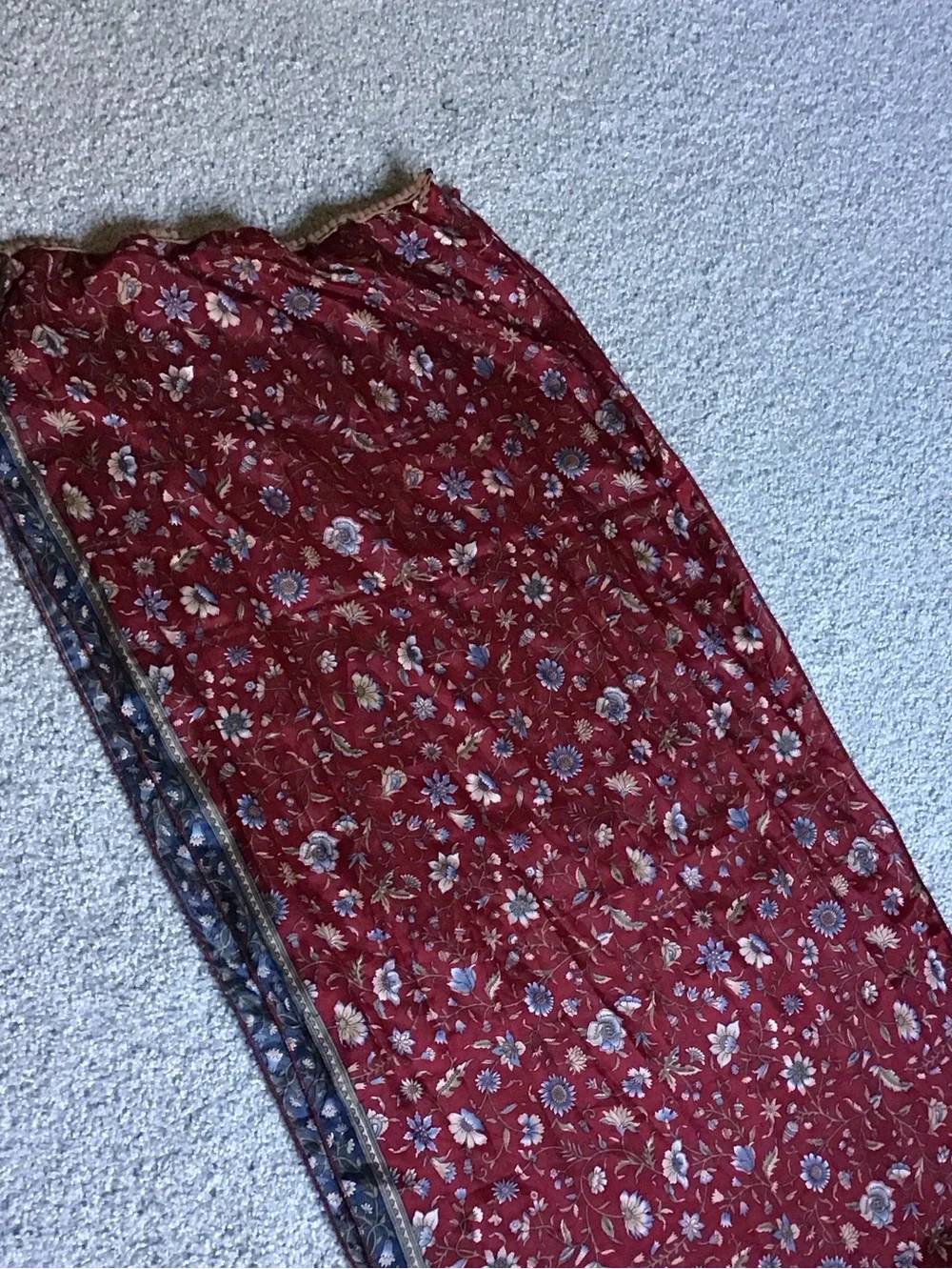 Paths of the Spirit 100% Silk Floral Scarf Boho Whimsigoth Red Blue 70x19 Chic
